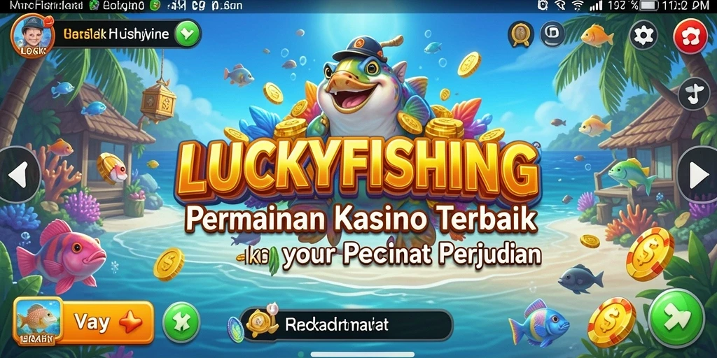 Tampilan gameplay LUCKYFISHING yang mendebarkan dan penuh warna.